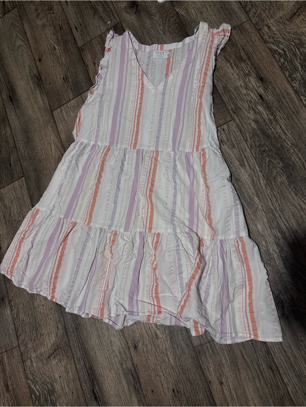 Time and Tru White Dress with Pink & Peach Stripes Large